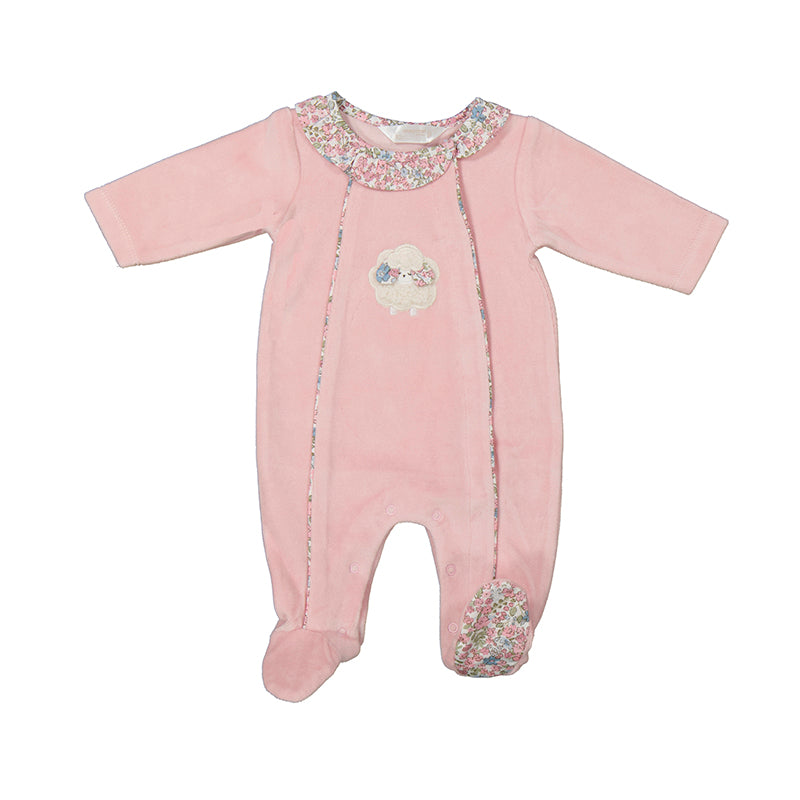 Mayoral Pink Floral Velour Sleepsuit