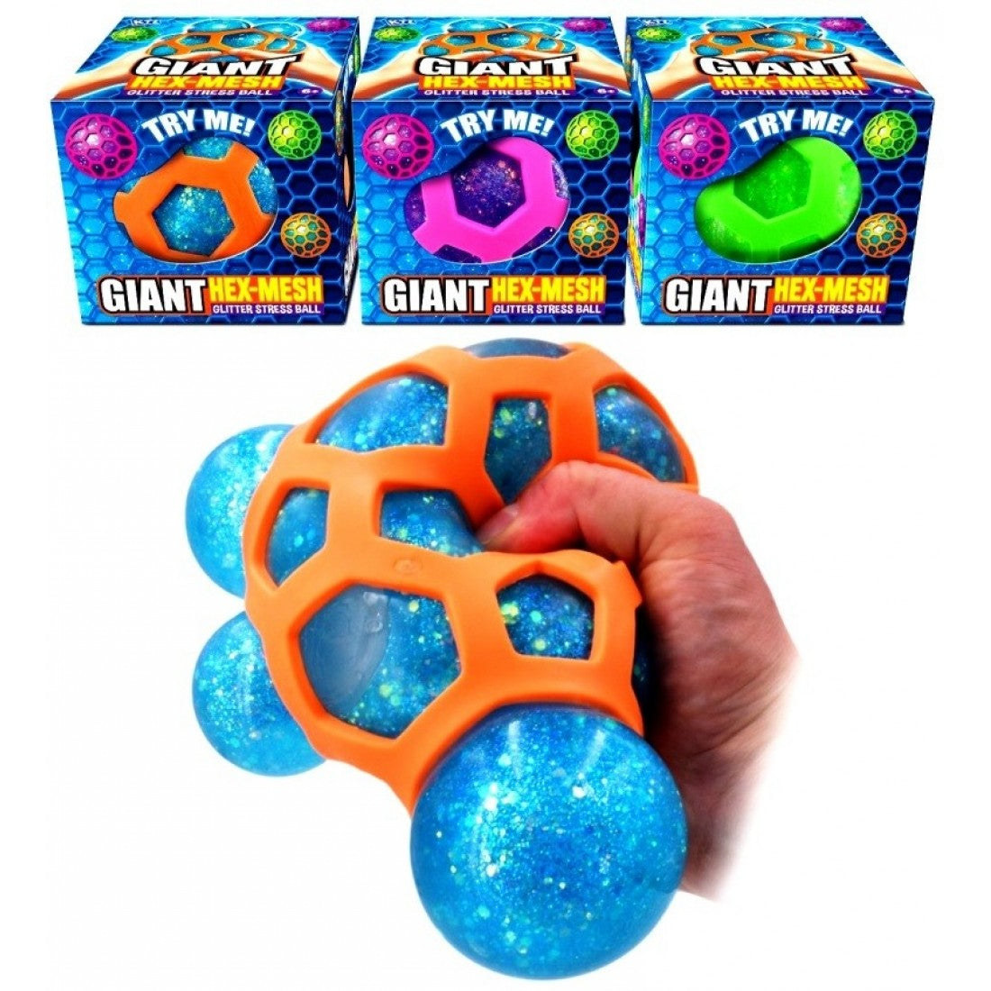 Giant Hex Mesh Glitter Stress Ball