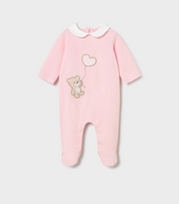 Mayoral Pink Embroidered Teddy Babygrow