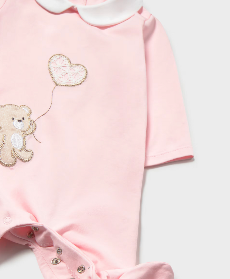 Mayoral Pink Embroidered Teddy Babygrow
