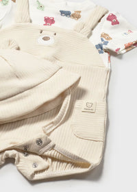 Mayoral Bear Print Dungaree and Hat