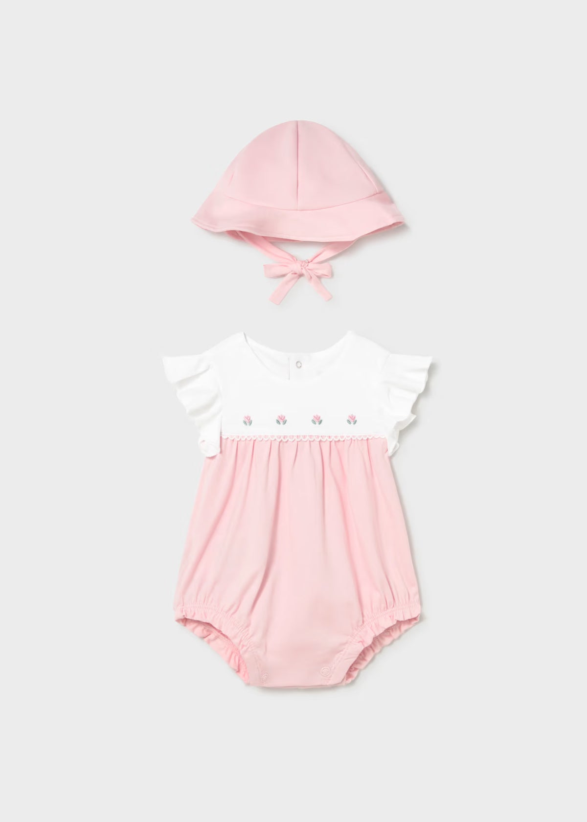 Mayoral White/Pink Floral Romper and Hat