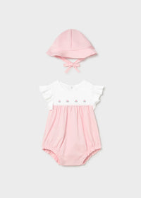 Mayoral White/Pink Floral Romper and Hat