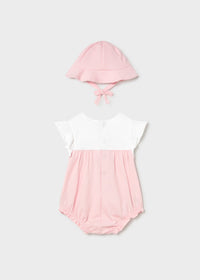 Mayoral White/Pink Floral Romper and Hat