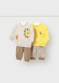 Mayoral Beige/Yellow Lion and Zebra Jogger Set.