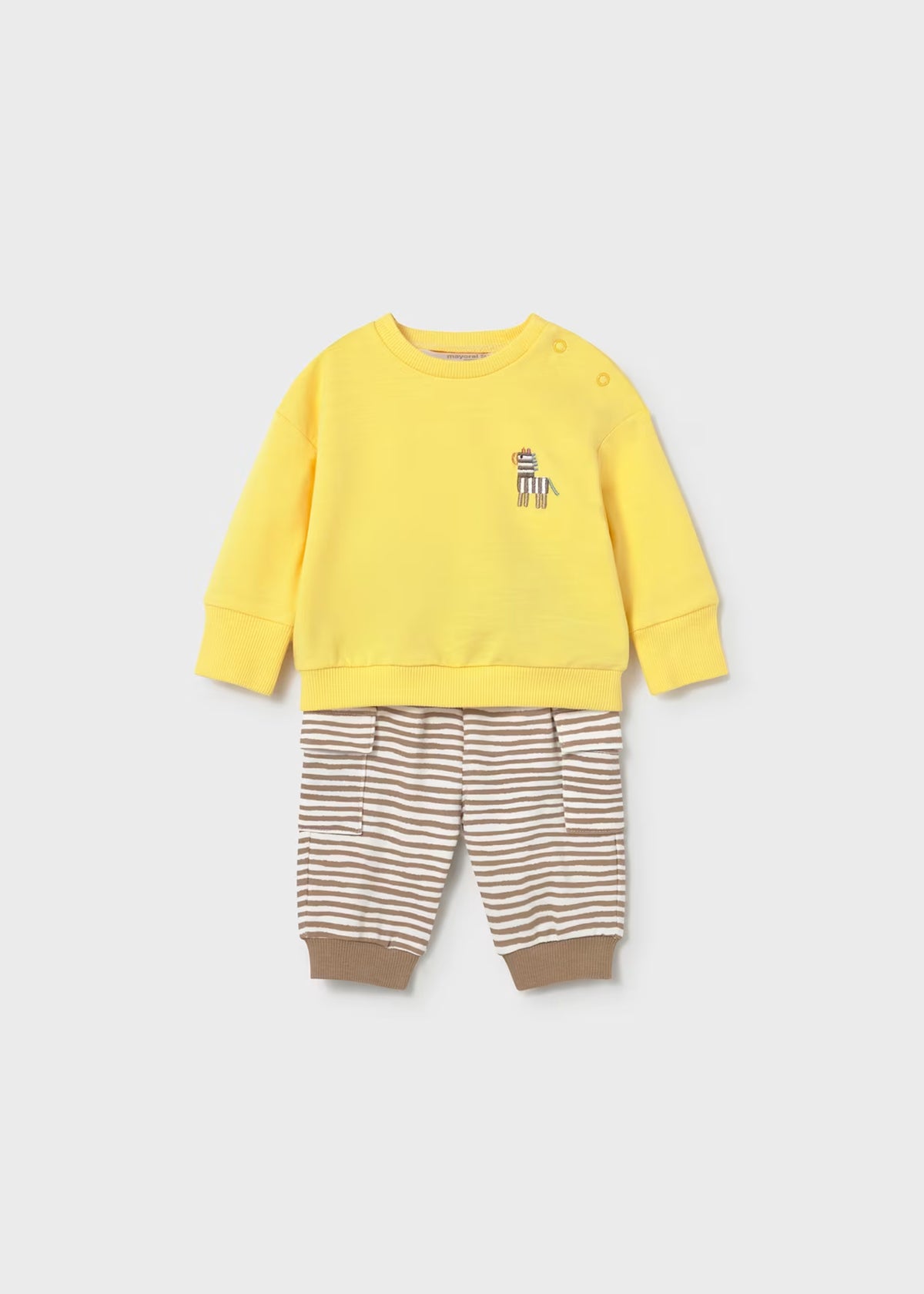 Mayoral Beige/Yellow Lion and Zebra Jogger Set.