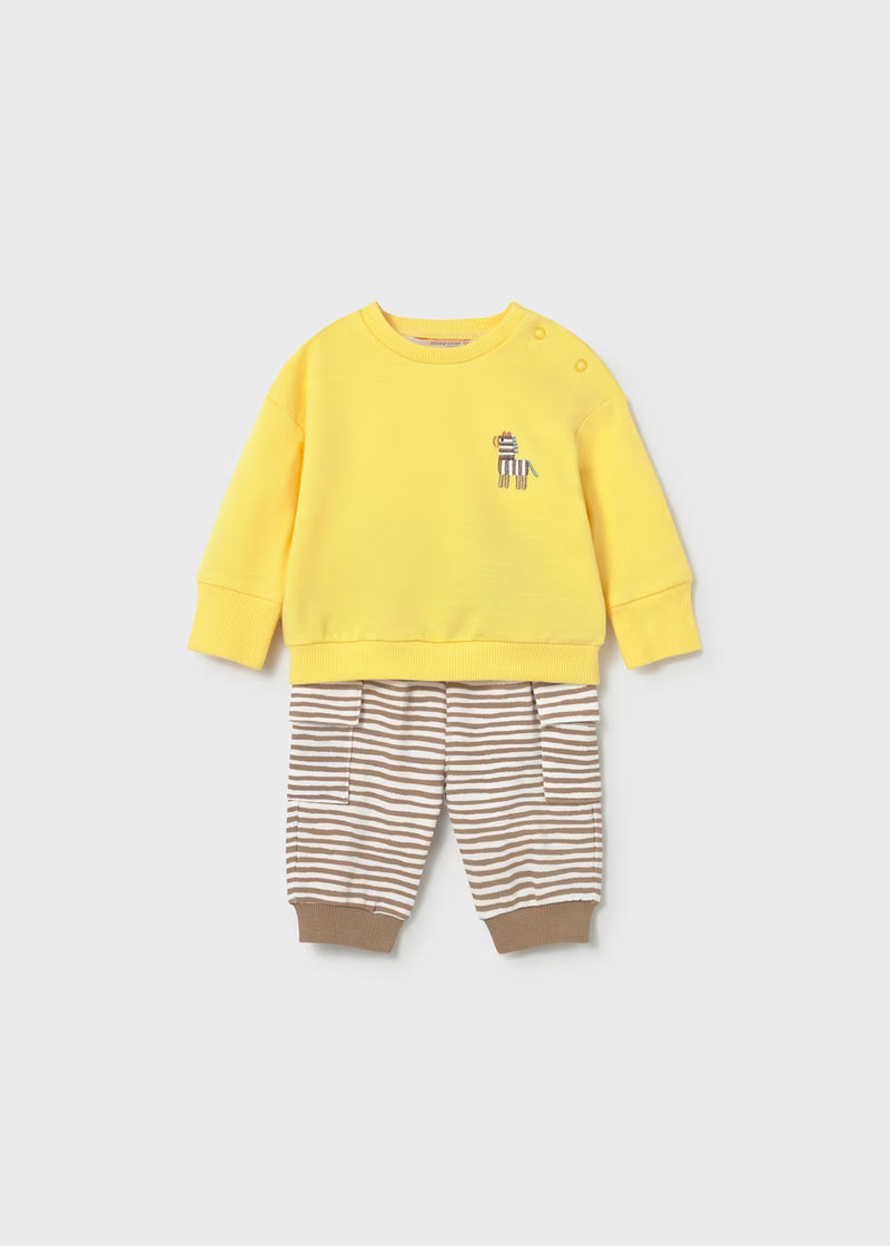 Mayoral Beige/Yellow Lion and Zebra Jogger Set.