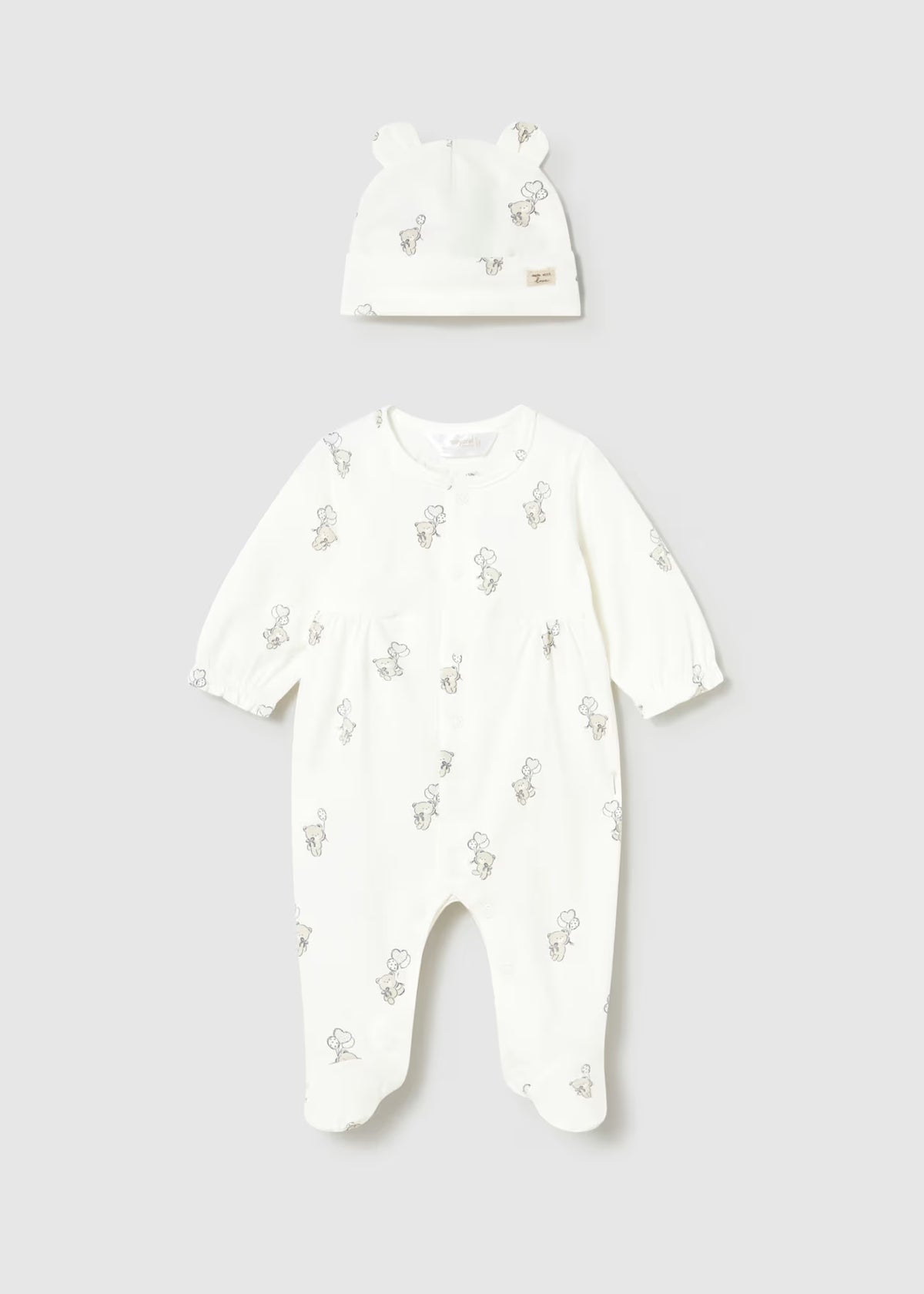 Mayoral White Bear Sleepsuit With Hat