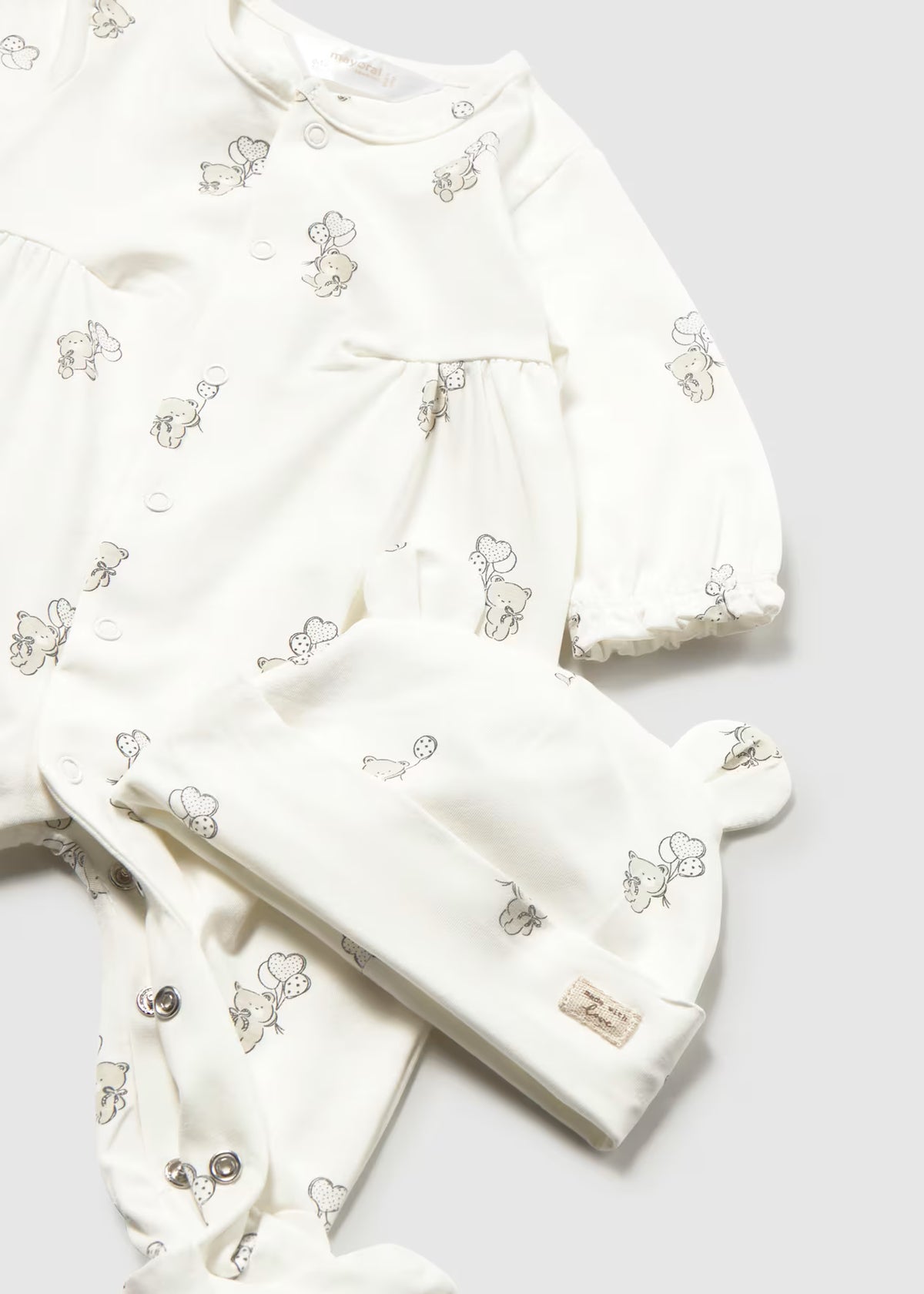 Mayoral White Bear Sleepsuit With Hat