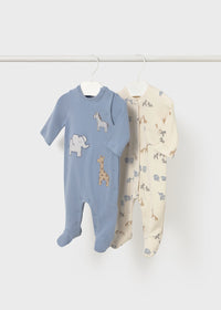 Mayoral Blue/Cream Safari Sleepsuits