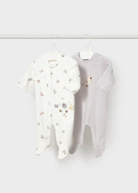 Mayoral Grey Velour Sleepsuits