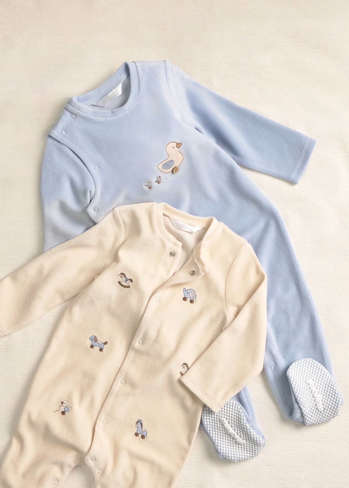 Mayoral Blue/Cream Duck Velour Sleepsuits