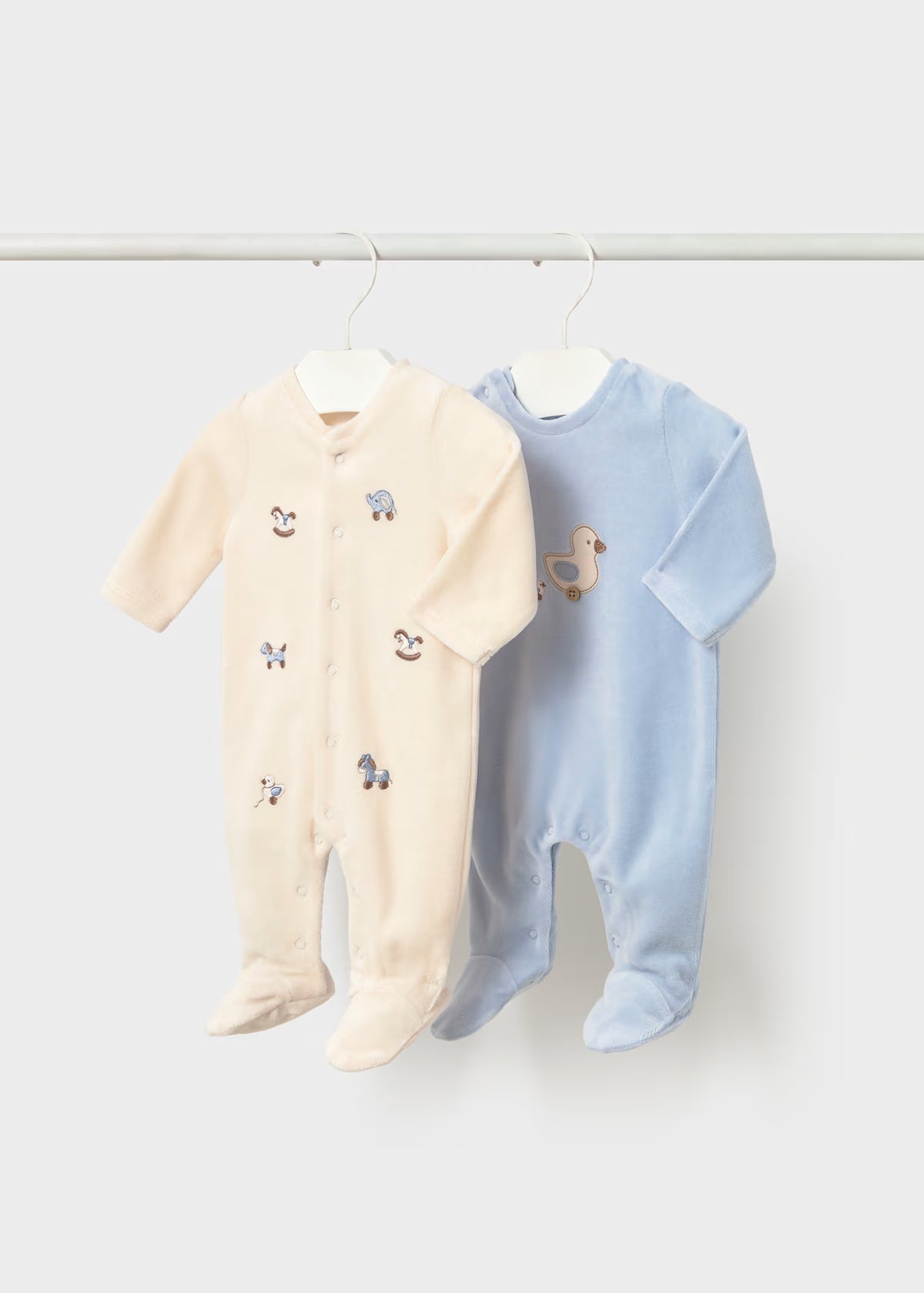 Mayoral Blue/Cream Duck Velour Sleepsuits