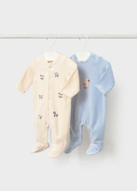 Mayoral Blue/Cream Duck Velour Sleepsuits