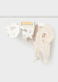 Mayoral Bear Balloon Sleepsuit with Hat and Bib