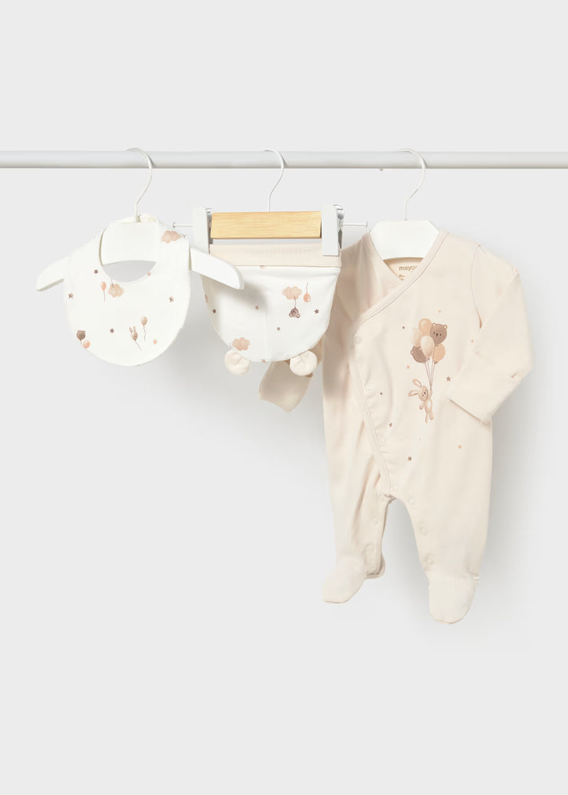 Mayoral Bear Balloon Sleepsuit with Hat and Bib