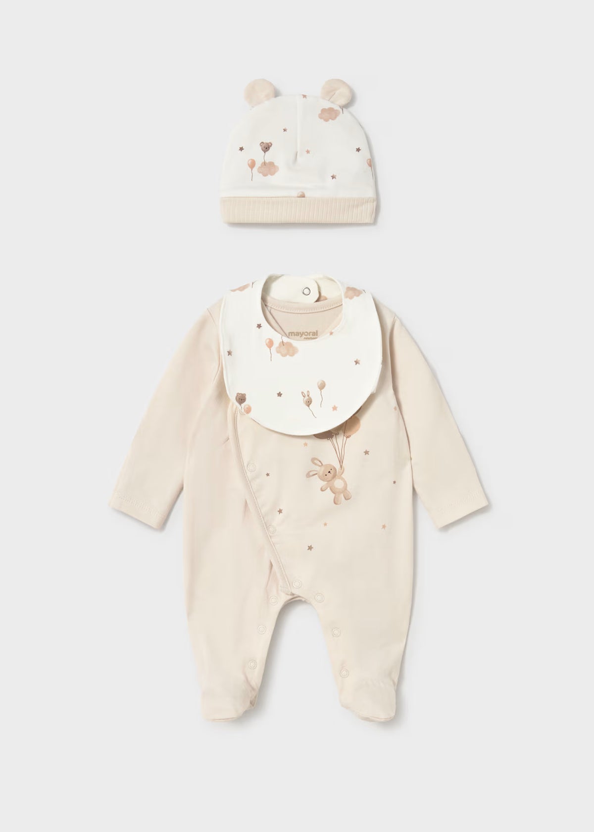Mayoral Bear Balloon Sleepsuit with Hat and Bib