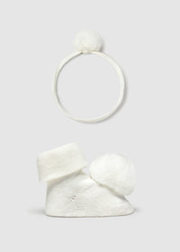 Mayoral Pompom Headband and Socks Set Cream