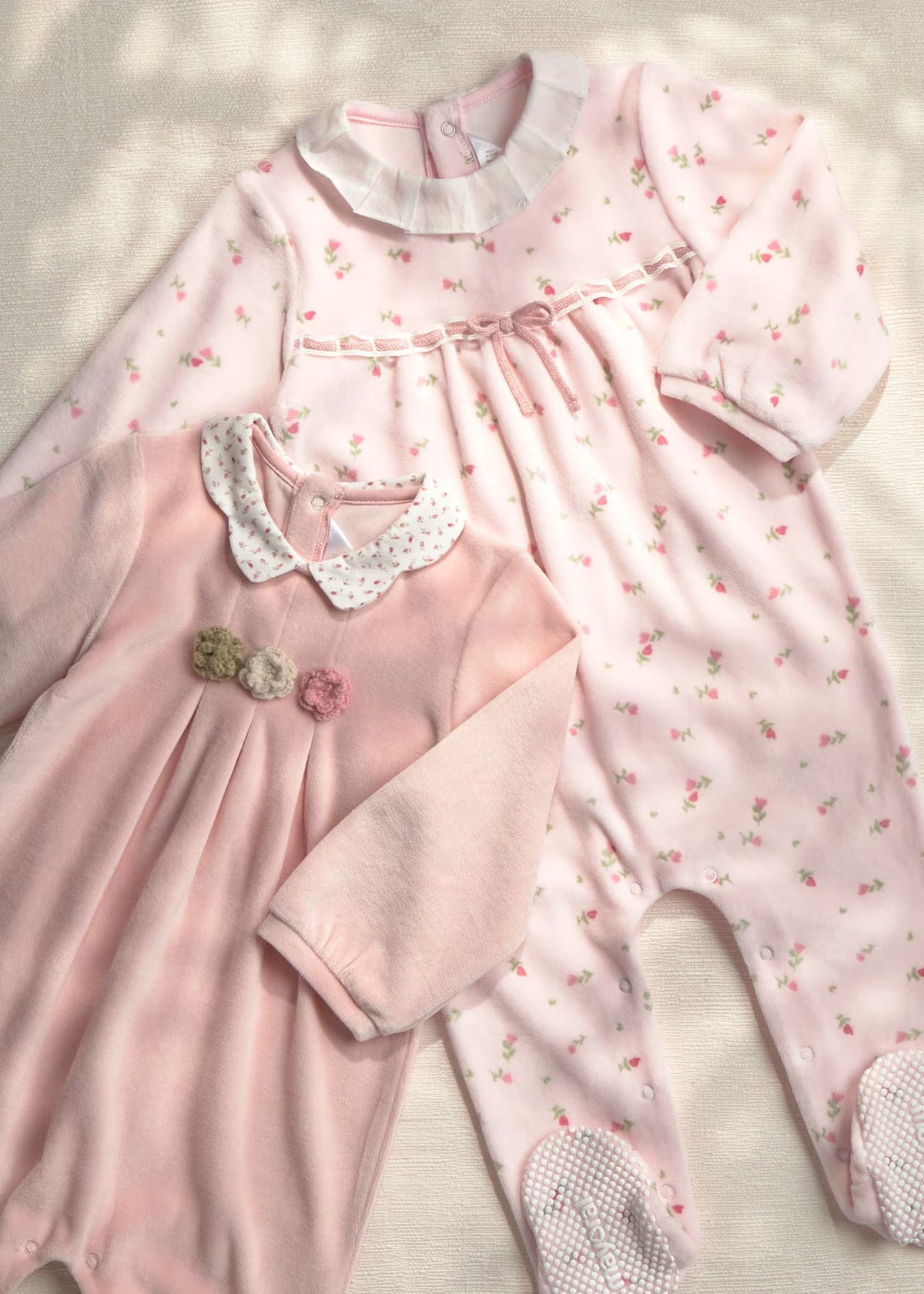 Mayoral Pink Floral Velour Sleepsuits
