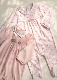 Mayoral Pink Floral Velour Sleepsuits