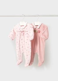 Mayoral Pink Floral Velour Sleepsuits
