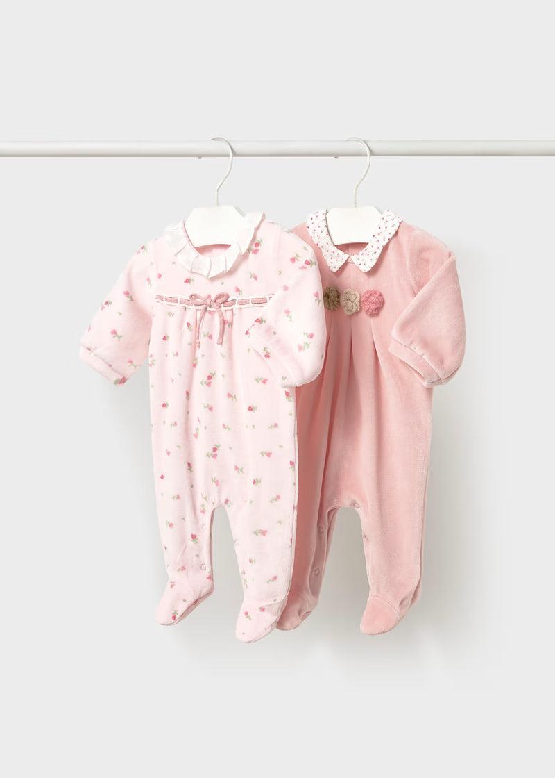 Mayoral Pink Floral Velour Sleepsuits