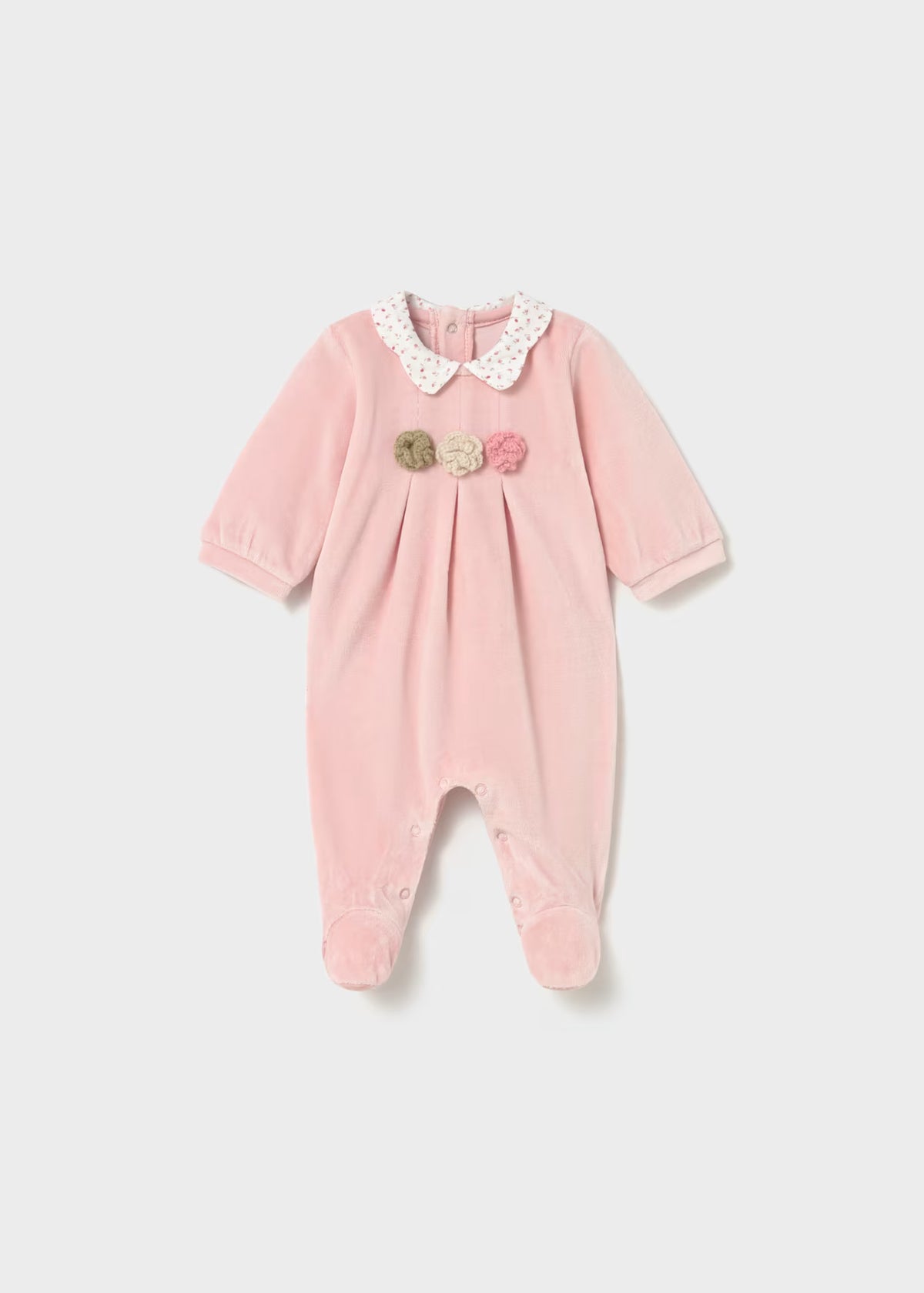 Mayoral Pink Floral Velour Sleepsuits