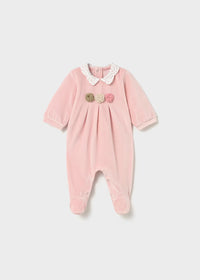 Mayoral Pink Floral Velour Sleepsuits