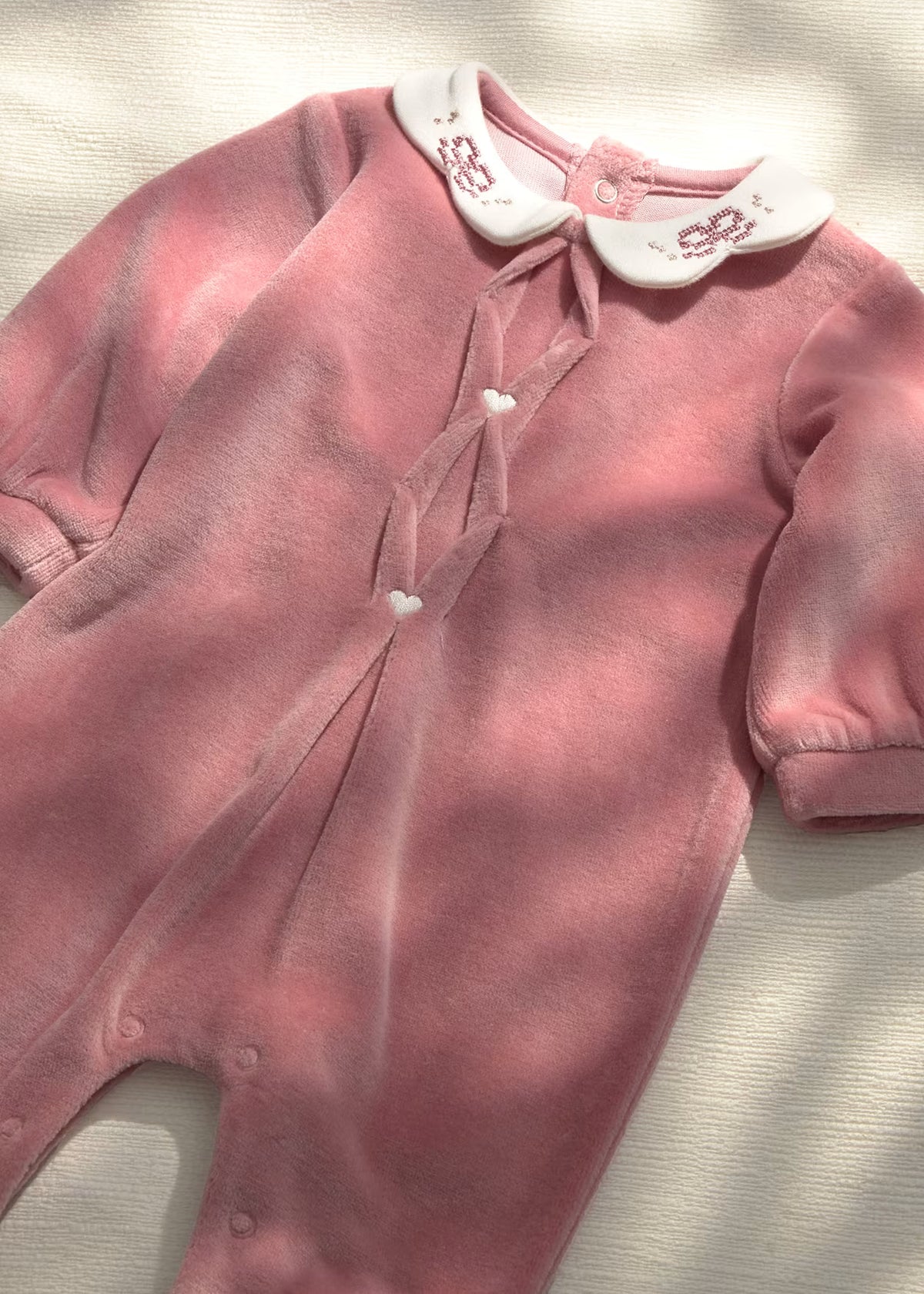 Mayoral Velour Dark Pink Embroidered Collar Sleepsuit