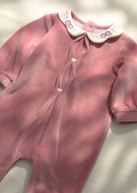 Mayoral Velour Dark Pink Embroidered Collar Sleepsuit