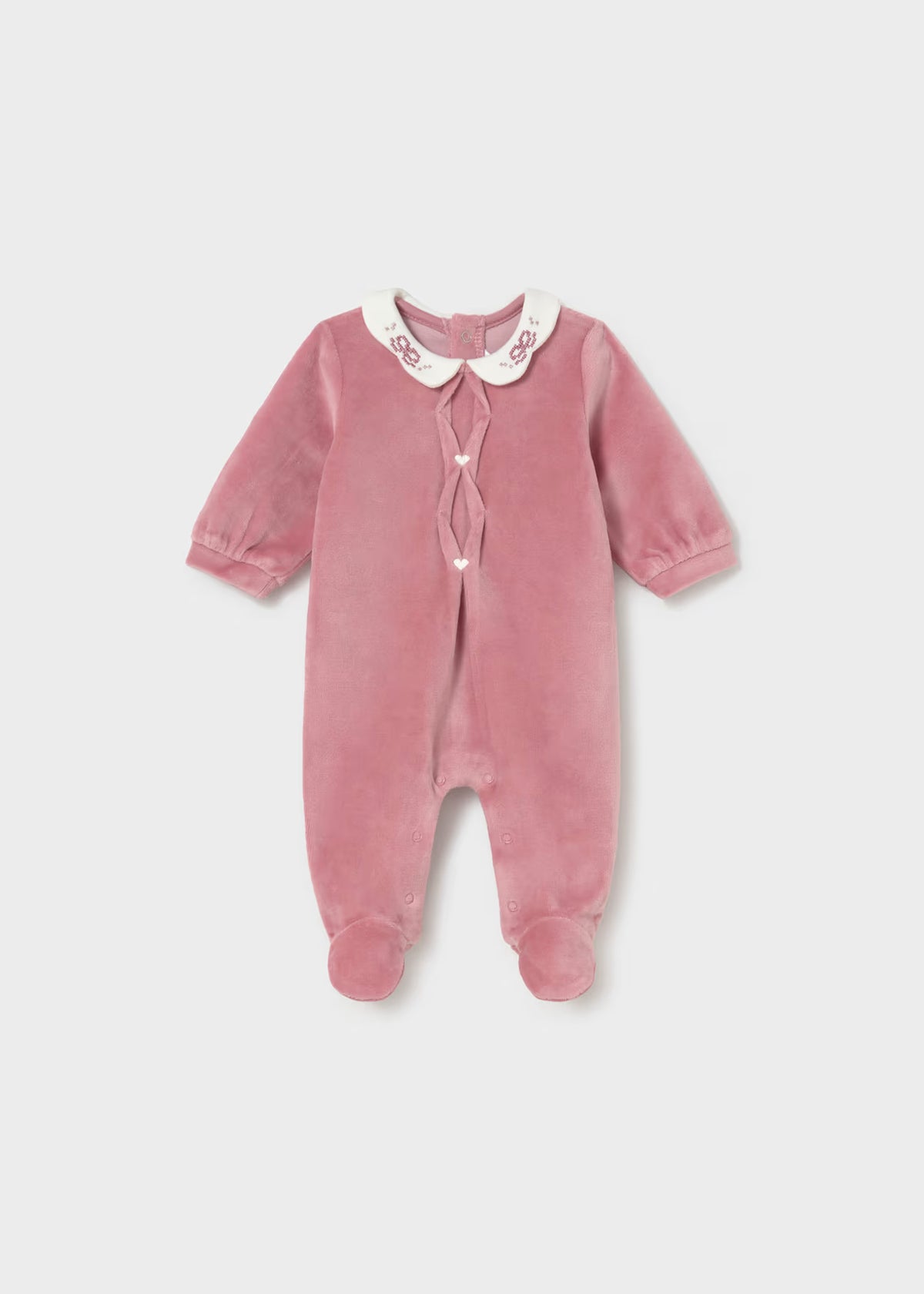 Mayoral Velour Dark Pink Embroidered Collar Sleepsuit