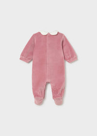 Mayoral Velour Dark Pink Embroidered Collar Sleepsuit