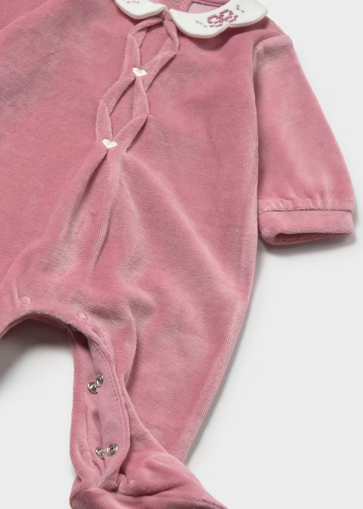 Mayoral Velour Dark Pink Embroidered Collar Sleepsuit