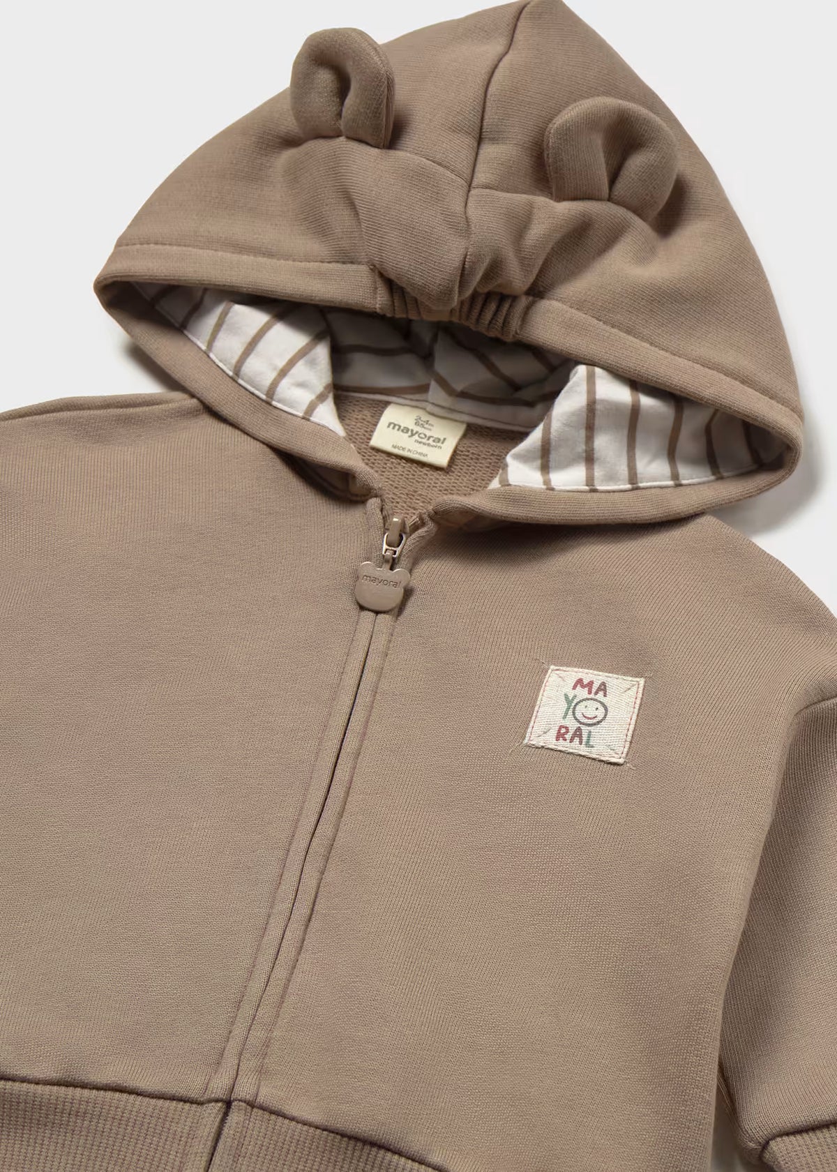 Mayoral Beige Zipped Hoodie with Ears