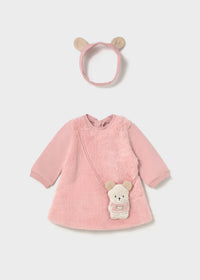 Mayoral Pink Fluffy Teddy Bear Dress with Headband
