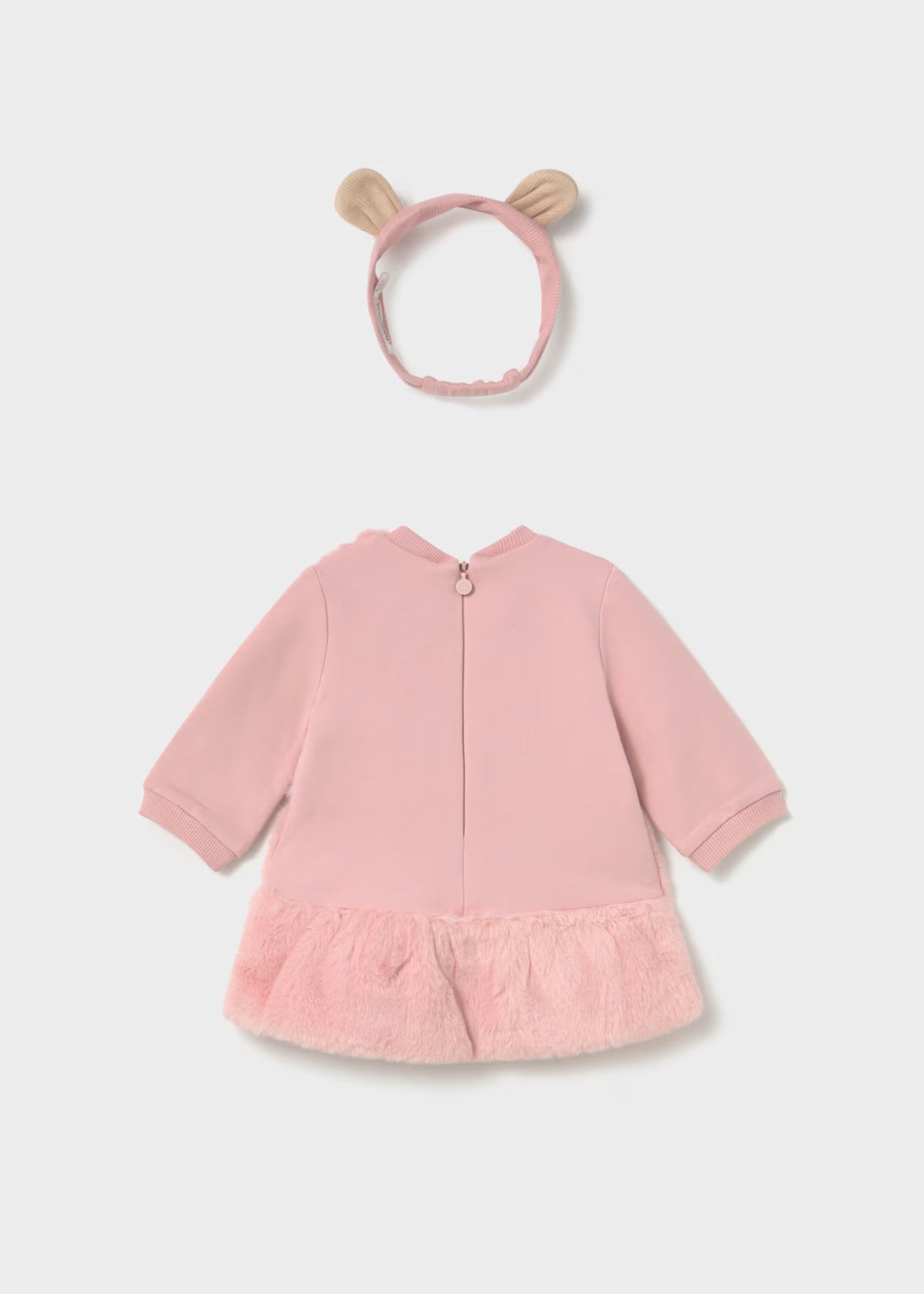 Mayoral Pink Fluffy Teddy Bear Dress with Headband