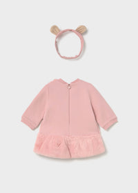 Mayoral Pink Fluffy Teddy Bear Dress with Headband