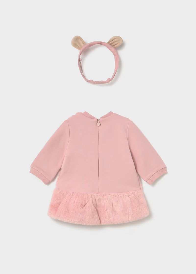 Mayoral Pink Fluffy Teddy Bear Dress with Headband