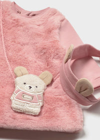 Mayoral Pink Fluffy Teddy Bear Dress with Headband