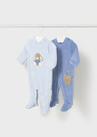 Mayoral Blue Bunny Velour Sleepsuits