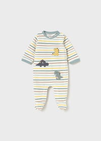 Mayoral Striped Dino Velour Sleepsuit