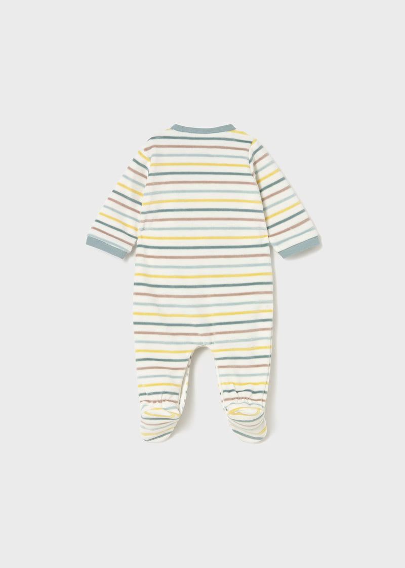 Mayoral Striped Dino Velour Sleepsuit
