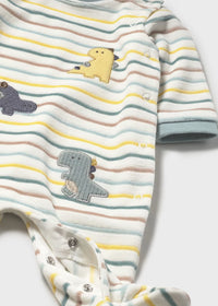 Mayoral Striped Dino Velour Sleepsuit
