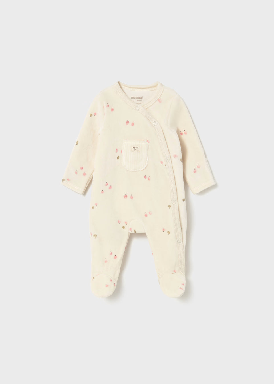 Mayoral Cream Sleepsuit with Pink apple print