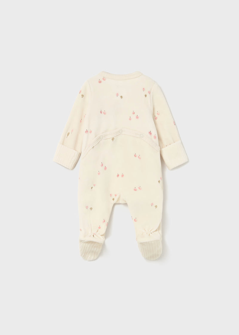 Mayoral Cream Sleepsuit with Pink apple print