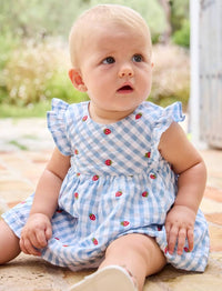 Mayoral Blue Embroidered Strawberry Dress with Pants