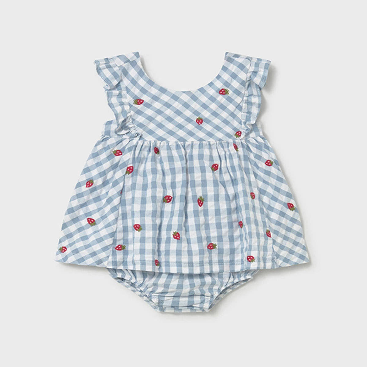 Mayoral Blue Embroidered Strawberry Dress with Pants