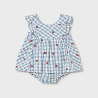 Mayoral Blue Embroidered Strawberry Dress with Pants