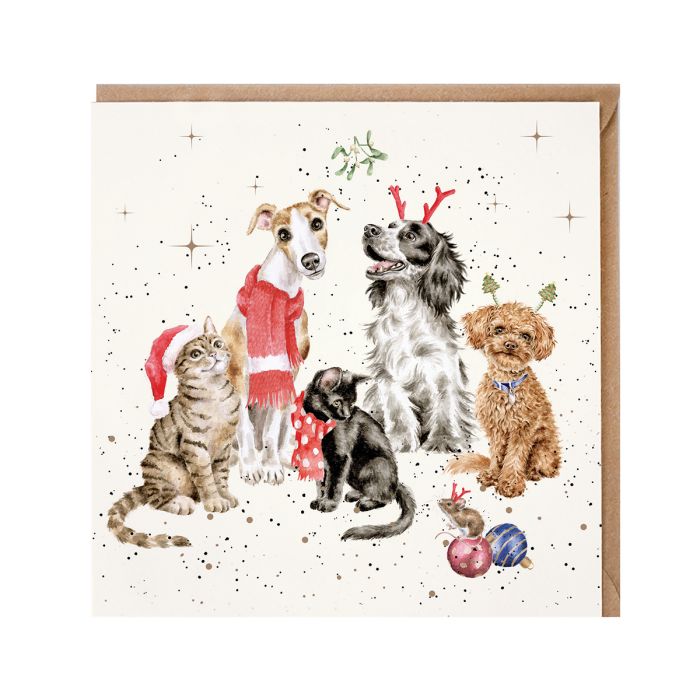 Wrendale The Office Party dog and cat Christmas Card
