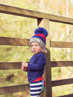 Red and Blue Striped Bobble Hat